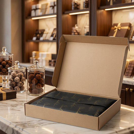 Elegant Black Gold Script Chocolatier Qr Code Seidenpapier