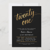 Elegant Black & Gold Script Eighteen 21st Birthday Einladung (Vorderseite)