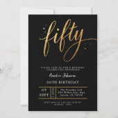 Elegant Black & Gold Script Fifty 50th Birthday  Einladung (Vorderseite)