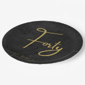 Elegant Black & Gold Script Forty Modern Birthday Pappteller (Schrägansicht)