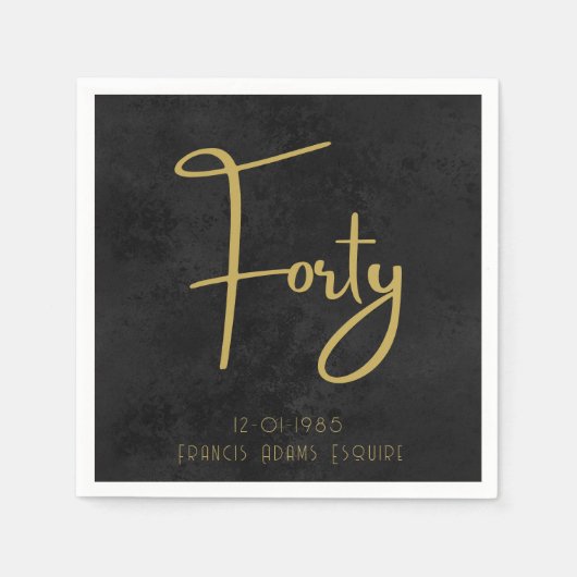 Elegant Black & Gold Script Forty Modern Birthday Serviette (Vorderseite)