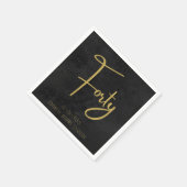 Elegant Black & Gold Script Forty Modern Birthday Serviette (Ecke)