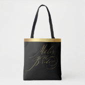 Elegant Black Gold Script Mutter der Bride Tasche (Vorderseite)