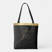 Elegant Black Gold Script Mutter der Bride Tasche (Rückseite)