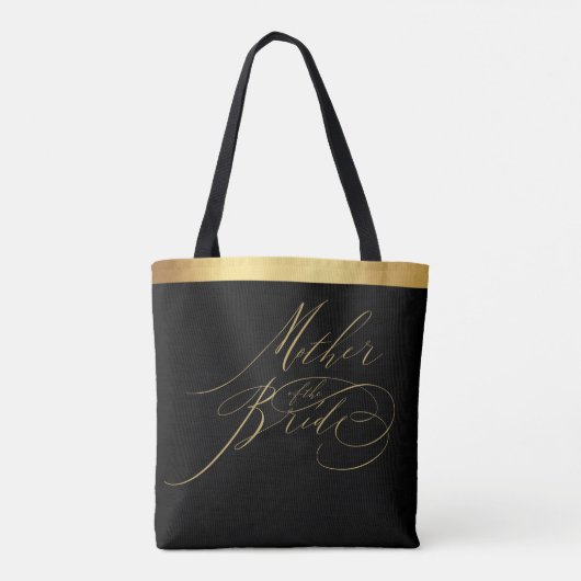 Elegant Black Gold Script Mutter der Bride Tasche (Rückseite)