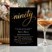 Elegant Black & Gold Script Ninety 90th Birthday Einladung