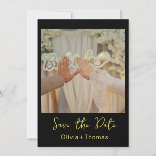 Elegant Black & Gold Script Save the Date Card (Vorderseite)
