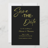 Elegant Black & Gold Script Save the Date Card (Rückseite)