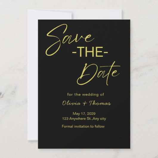 Elegant Black & Gold Script Save the Date Card (Rückseite)