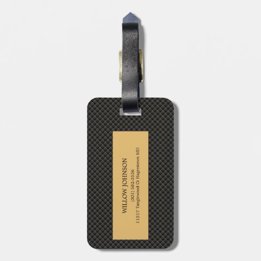 Elegant Black Gold Stilvolle Monogram Script Trave Gepäckanhänger (Rückseite vertikal)