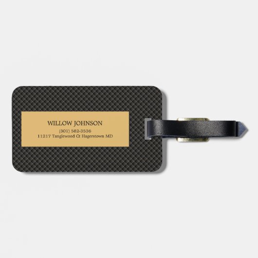 Elegant Black Gold Stilvolle Monogram Script Trave Gepäckanhänger (Rückseite horizontal)