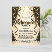 Elegant Black Gold Streamers Retirement Party Einladung (Stehend Vorderseite)