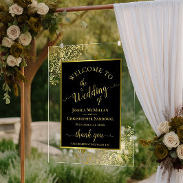 Elegant Black & Gold Stylish Wedding Welcome Acrylschild