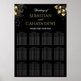 Elegant black & gold summer wedding seating chart poster