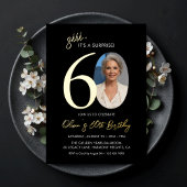 Elegant Black Gold Surprise 60th Birthday Photo Folieneinladung
