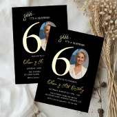 Elegant Black Gold Surprise 60th Birthday Photo Folieneinladung