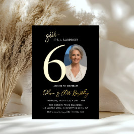 Elegant Black Gold Surprise 60th Birthday Photo Folieneinladung