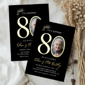 Elegant Black Gold Surprise 80th Birthday Photo Folieneinladung
