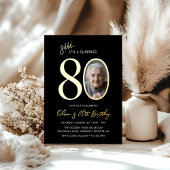 Elegant Black Gold Surprise 80th Birthday Photo Folieneinladung