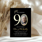 Elegant Black Gold Surprise 90th Birthday Photo Folieneinladung