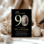 Elegant Black Gold Surprise 90th Birthday Photo Folieneinladung