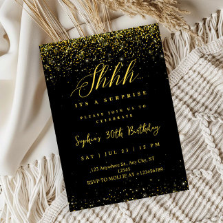 Elegant Black & Gold Surprise Birthday Einladung