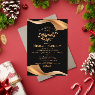 Elegant Black Gold Swirl Retirement Party Acryleinladungen