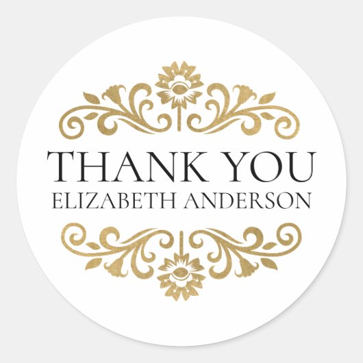 Elegant Black Gold Thank You Sticker (Vorderseite)