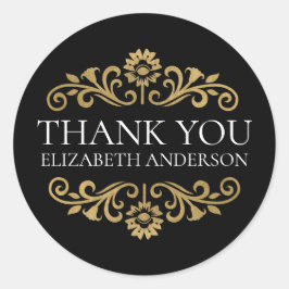 Elegant Black Gold Thank You Sticker
