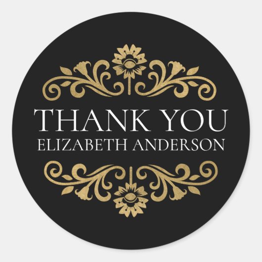 Elegant Black Gold Thank You Sticker (Vorderseite)