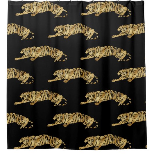 Elegant Black Gold Tiger Pattern Duschvorhang (Vorderseite)
