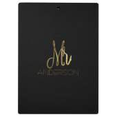 Elegant Black Gold Typografie Mr. Family Name Klemmbrett (Rückseite)