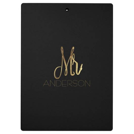 Elegant Black Gold Typografie Mr. Family Name Klemmbrett (Rückseite)