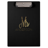 Elegant Black Gold Typografie Mr. Family Name Klemmbrett (Vorderseite)