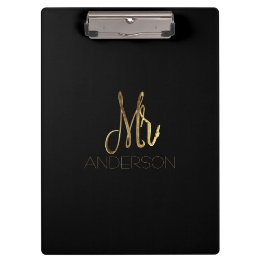 Elegant Black Gold Typografie Mr. Family Name Klemmbrett (Vorderseite)