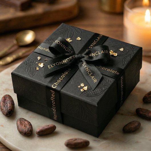 Elegant Black Gold Typography Chocolate Satinband