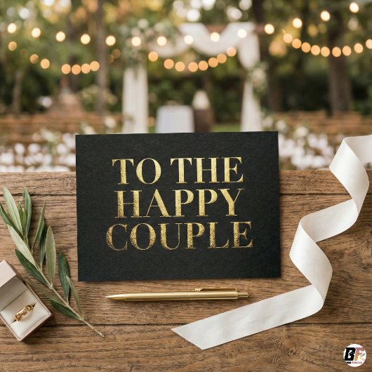 Elegant Black & Gold Typography To The Happy Coupl Dankeskarte