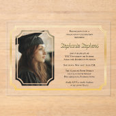 Elegant Black | Gold Uni Univ Graduation Party Acryleinladungen (Vorderseite)