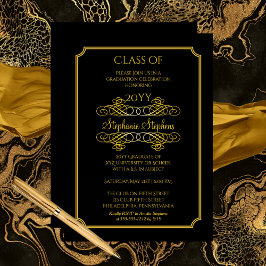 Elegant Black | Gold University Graduation Party Einladung