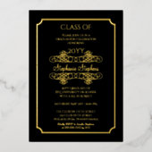 Elegant Black | Gold University Graduation Party Folieneinladung (Vorderseite)