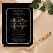 Elegant Black | Gold University Graduation Party Folieneinladung