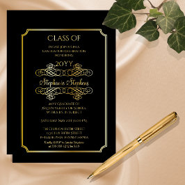 Elegant Black | Gold University Graduation Party Folieneinladung