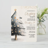 Elegant Black & Gold Watercolor Christmas Einladung (Stehend Vorderseite)