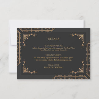 Elegant Black Gold Wedding Details Card Einladung