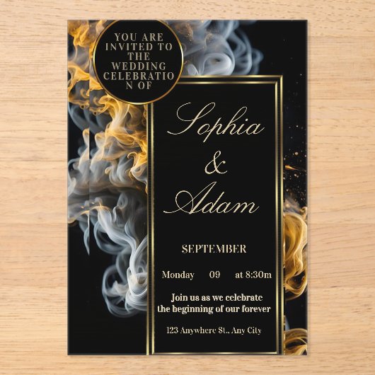 Elegant Black & Gold Wedding Invitation Acryleinladungen (Vorderseite)
