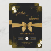 Elegant Black & Gold Wedding Invitation Einladung (Vorne/Hinten)