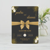 Elegant Black & Gold Wedding Invitation Einladung (Stehend Vorderseite)