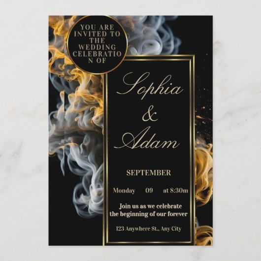 Elegant Black & Gold Wedding Invitation Einladung (Vorderseite)
