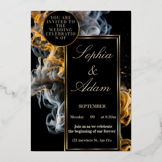 Elegant Black & Gold Wedding Invitation Folieneinladung (Vorderseite)