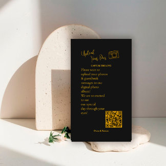 Elegant Black Gold Wedding Photo Sharing QR Code   Begleitkarte